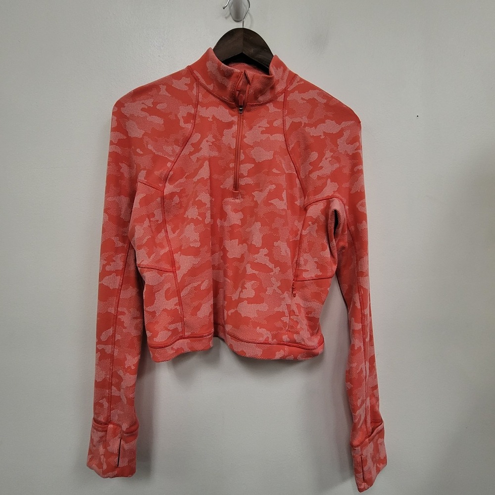 Lululemon Womens Its Rulu Run Half Zip Sweatshirt Size 12 Pink Camo Athletic Gym
